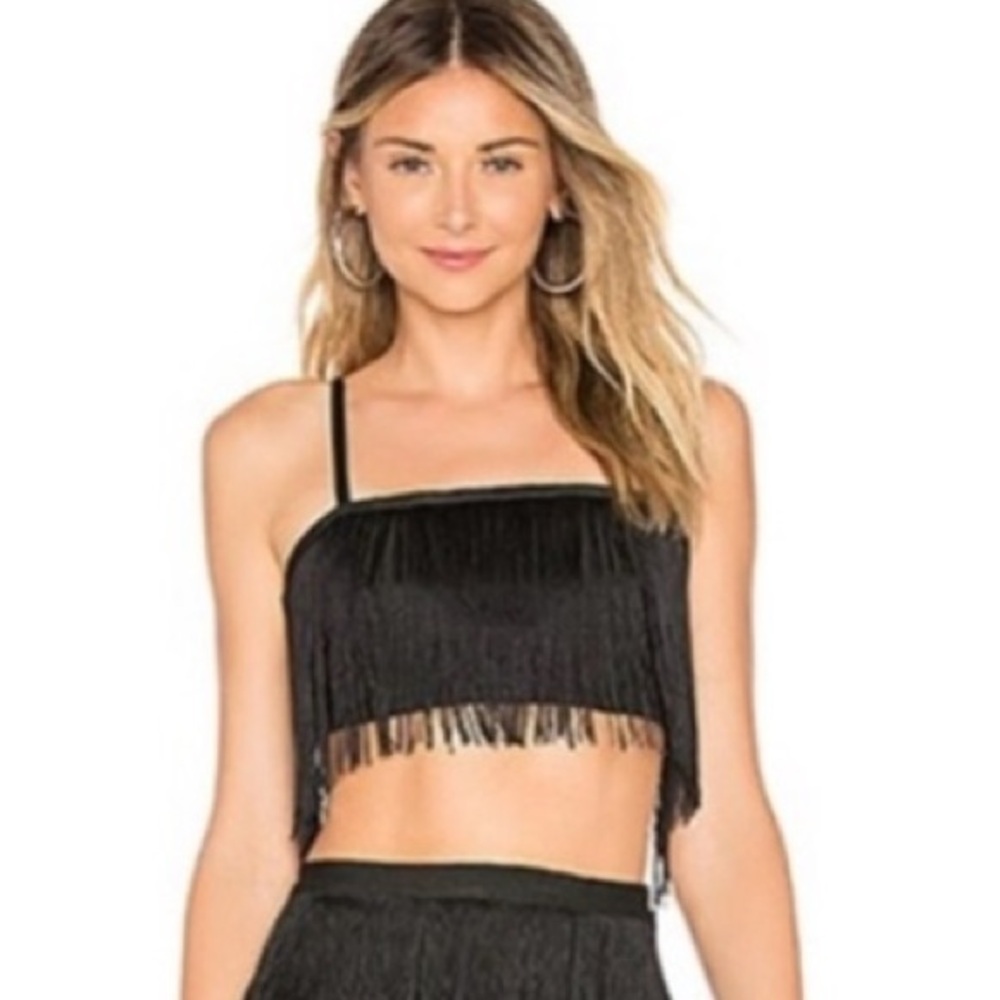 ARITZIA BABATON Mirage Fringe Crop Tank Top Black size S